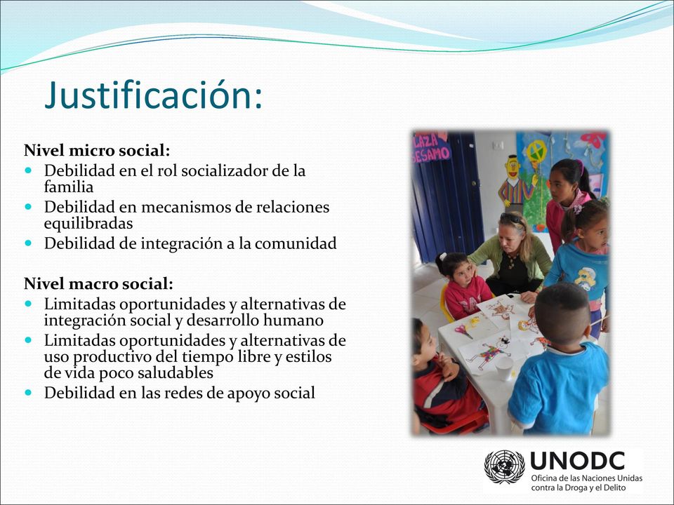Limitadas oportunidades y alternativas de integración social y desarrollo humano Limitadas oportunidades