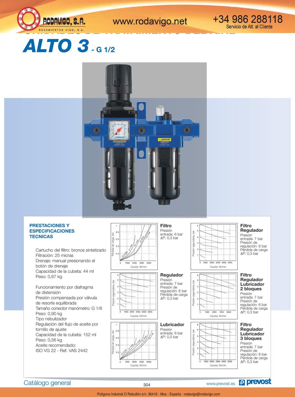 Regulación del flujo de aceite por tornillo de ajuste Capacidad de la cubeta: 152 ml Peso: 0,56 kg Aceite recomendado: ISO VG 22 - Ref.