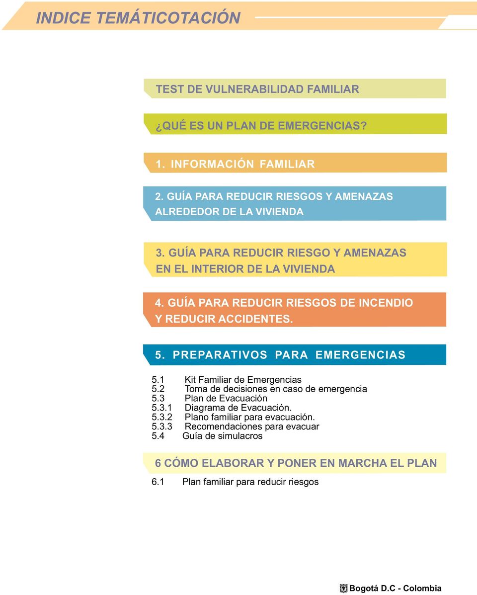 GUÍA PARA REDUCIR RIESGOS DE INCENDIO Y REDUCIR ACCIDENTES. 5. PREPARATIVOS PARA EMERGENCIAS 5.1 Kit Familiar de Emergencias 5.