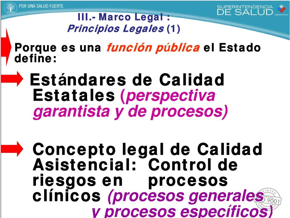 garantista y de procesos) Concepto legal de Calidad Asistencial: