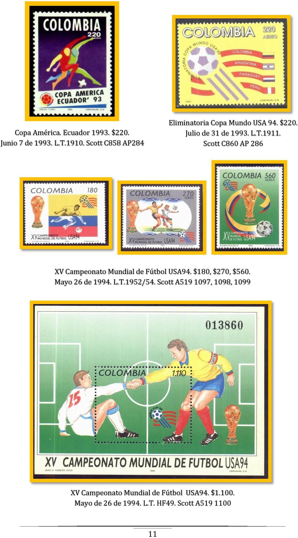 Scott C860 AP 286 XV Campeonato Mundial de Fútbol USA94. $180, $270, $560. Mayo 26 de 1994. L.