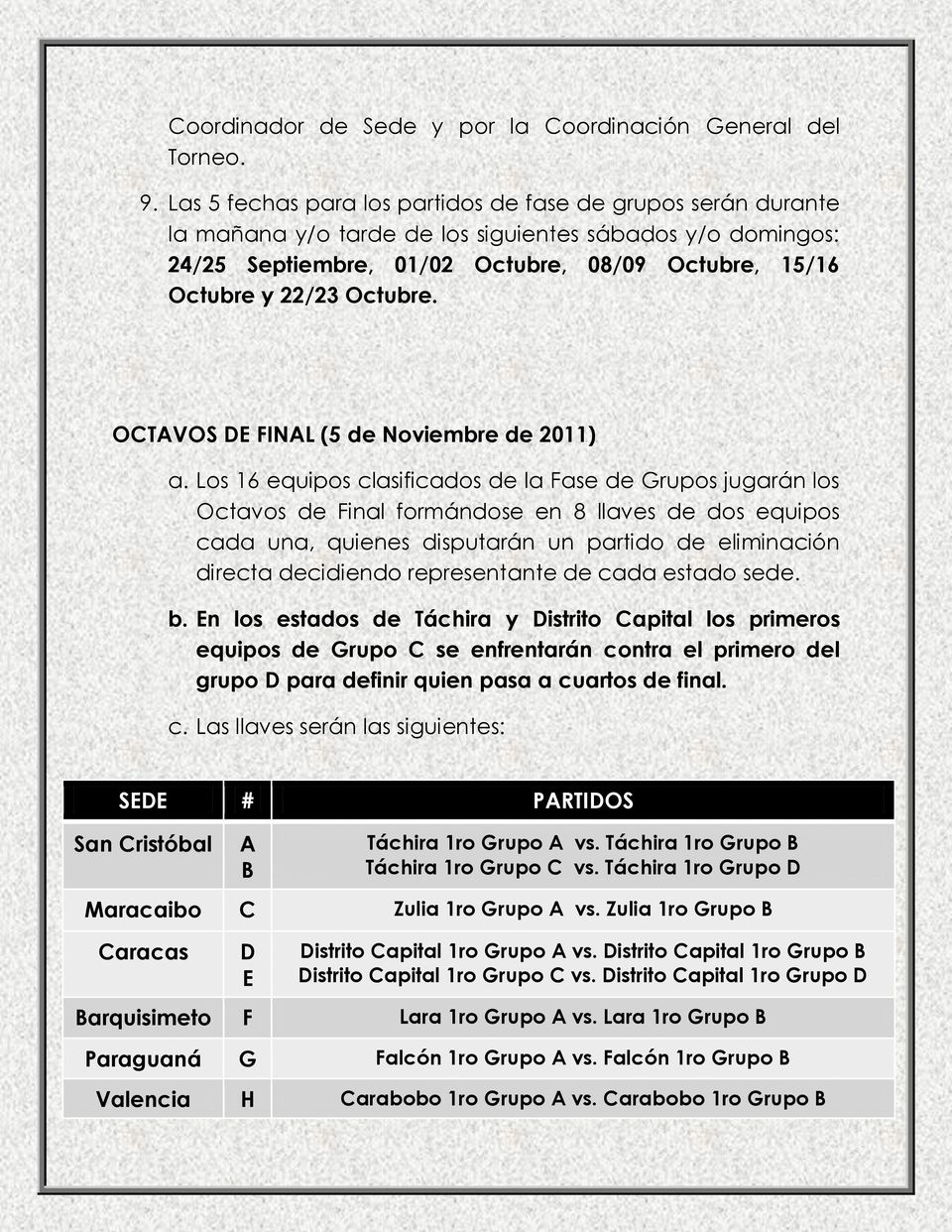 Octubre. OCTAVOS DE FINAL (5 de Noviembre de 2011) a.