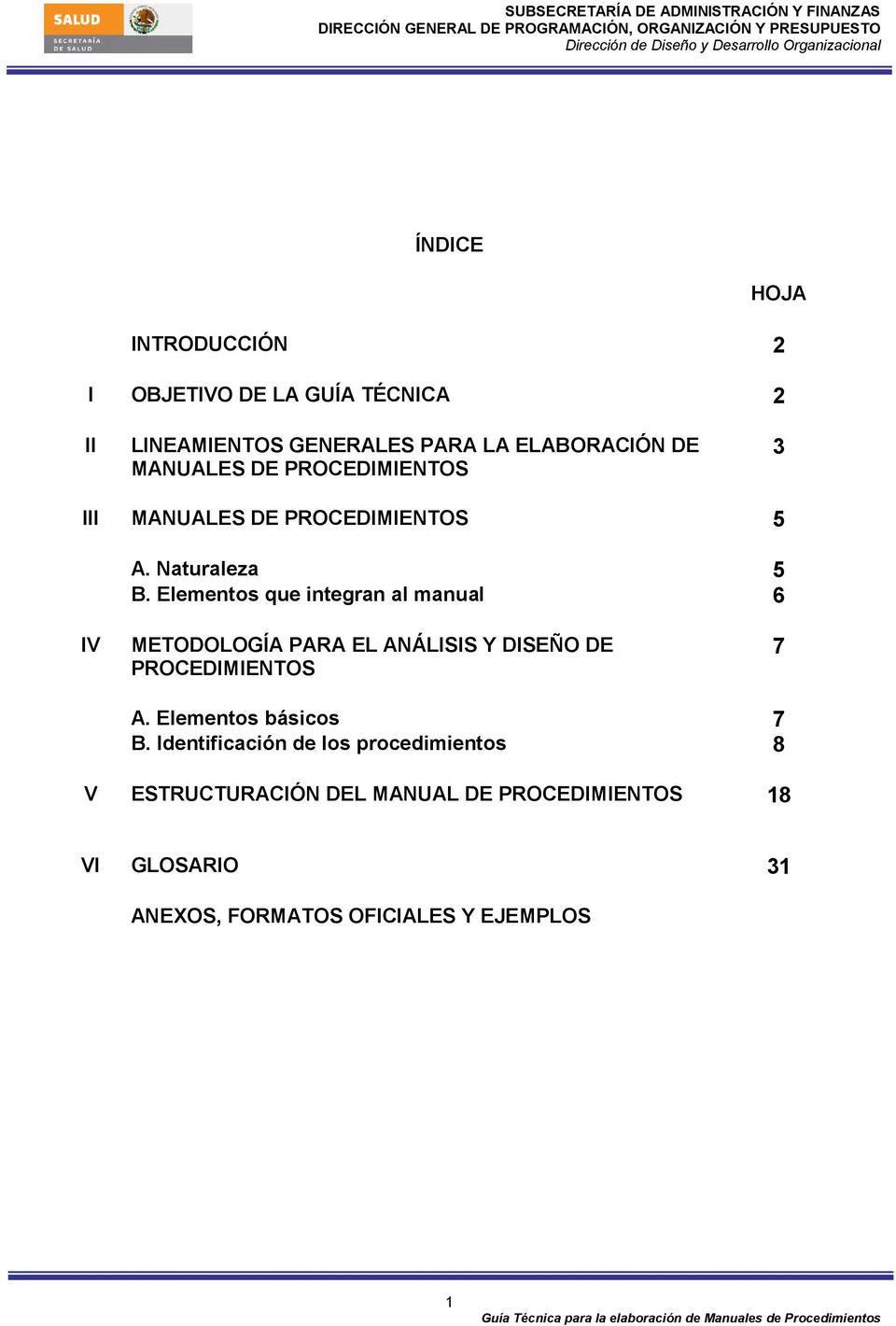 Elementos que integran al manual 6 IV METODOLOGÍA PARA EL ANÁLISIS Y DISEÑO DE PROCEDIMIENTOS 7 A.