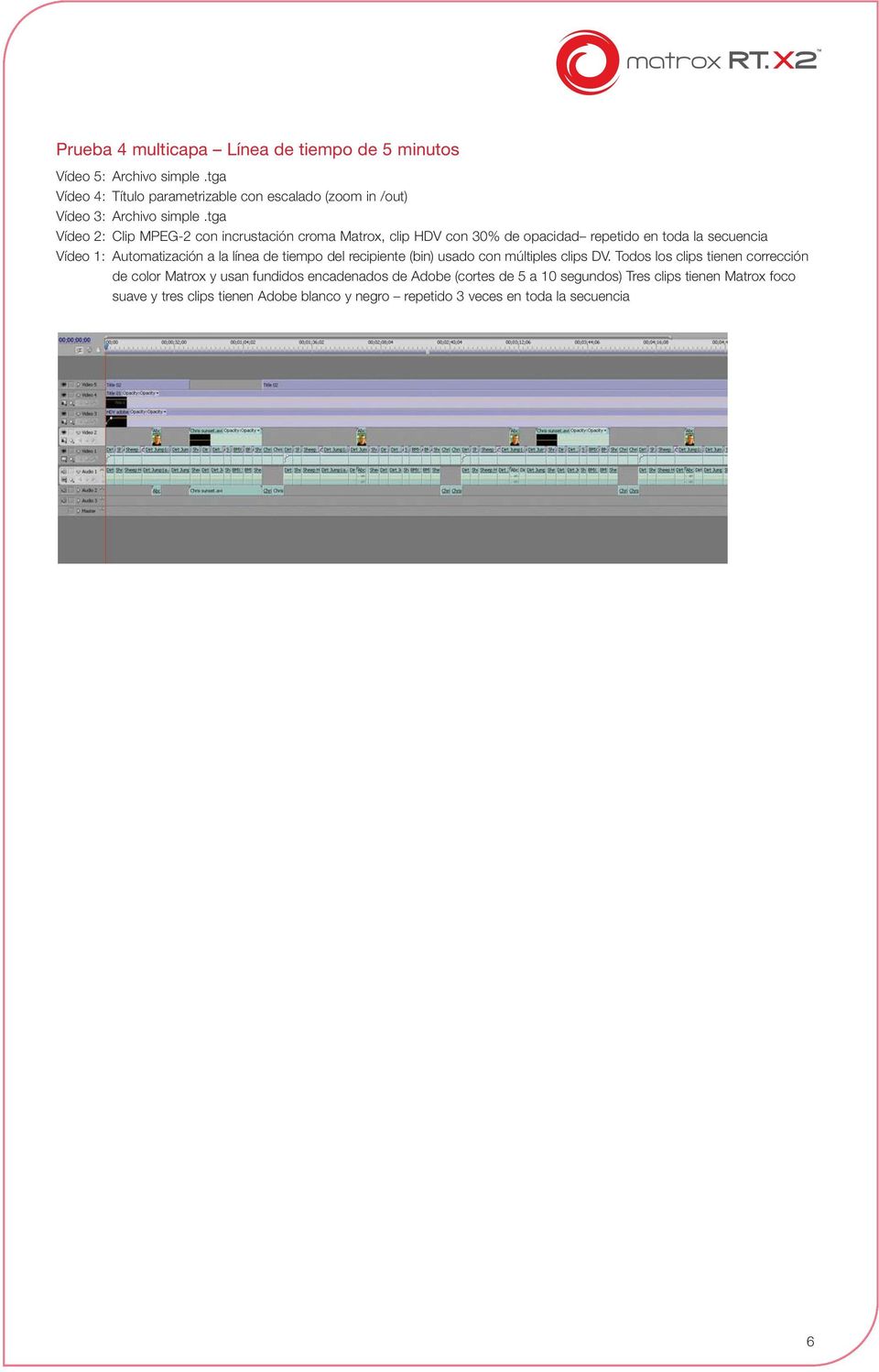 tga Vídeo 2: Clip MPEG-2 con incrustación croma Matrox, clip HDV con 30% de opacidad repetido en toda la secuencia Vídeo 1: Automatización a la línea