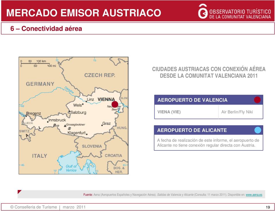 aeropuerto de Alicante no tiene conexión regular directa con Austria.