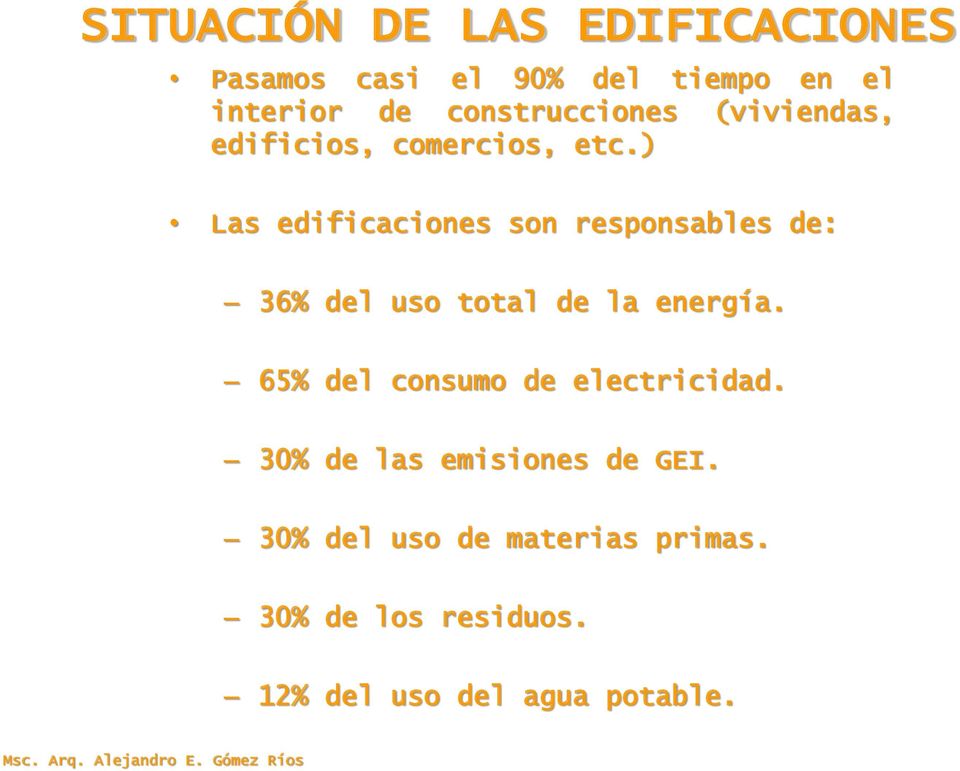) Las edificaciones son responsables de: 36% del uso total de la energía.