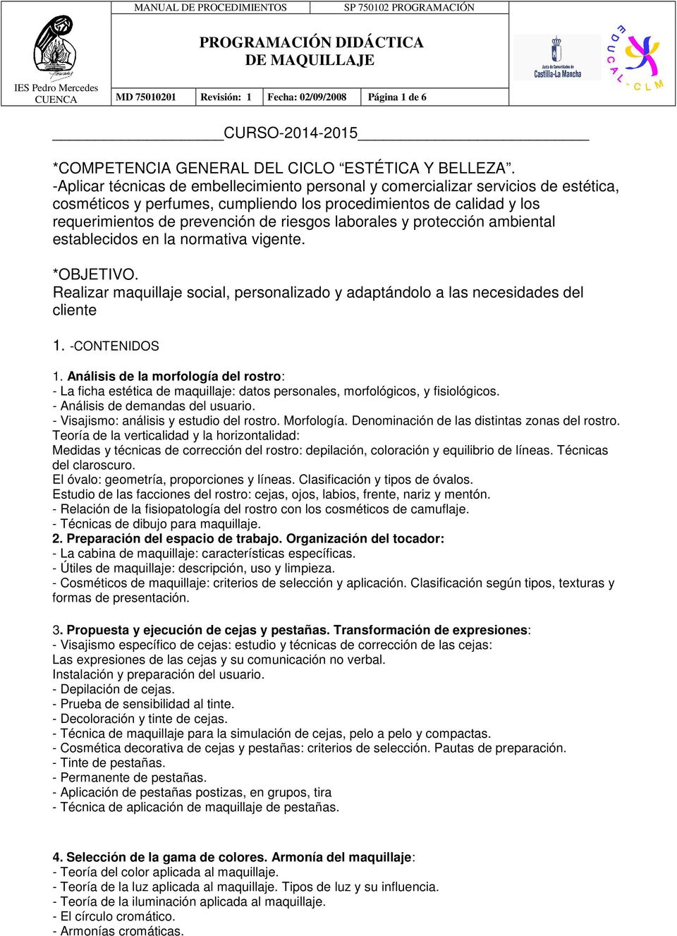 PROGRAMACIÓN DIDÁCTICA DE MAQUILLAJE CURSO - PDF Free Download