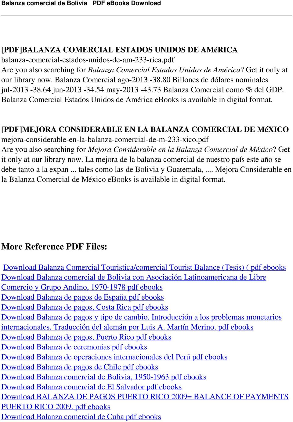 Balanza Comercial Estados Unidos de América ebooks is [PDF]MEJORA CONSIDERABLE EN LA BALANZA COMERCIAL DE MéXICO mejora-considerable-en-la-balanza-comercial-de-m-233-xico.