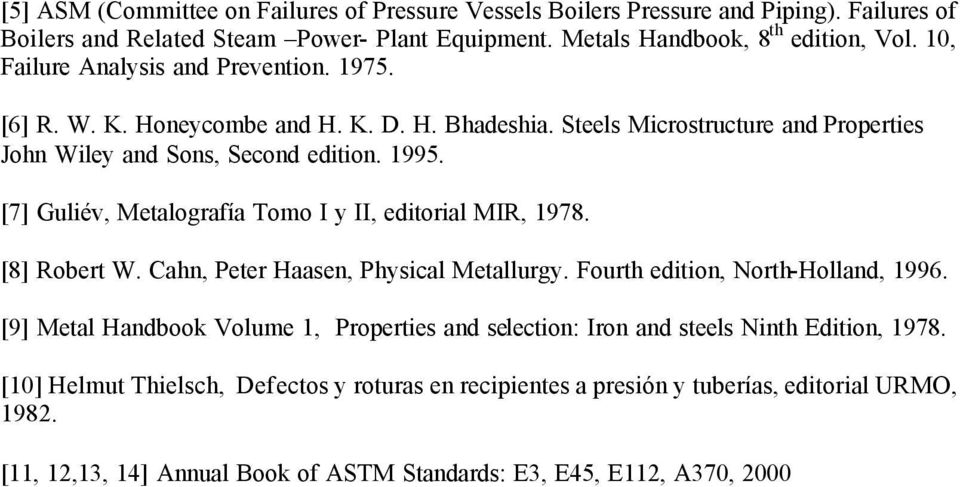 [7] Guliév, Metalografía Tomo I y II, editorial MIR, 1978. [8] Robert W. Cahn, Peter Haasen, Physical Metallurgy. Fourth edition, North-Holland, 1996.