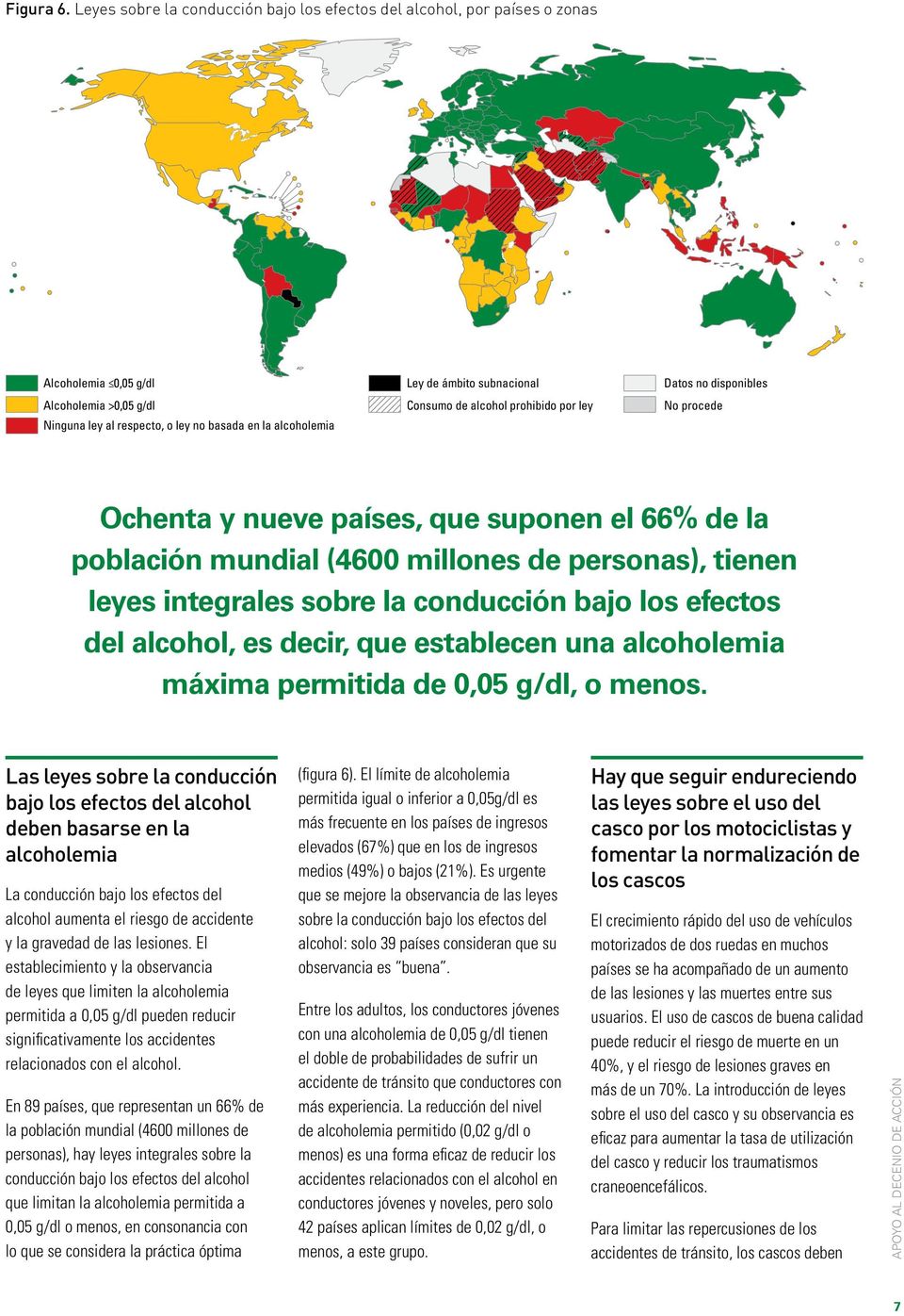 subnacional Consumo de alcohol prohibido por ley Datos no disponibles No procede Ochenta y nueve países, que suponen el 66% de la población mundial (4600 millones de personas), tienen leyes