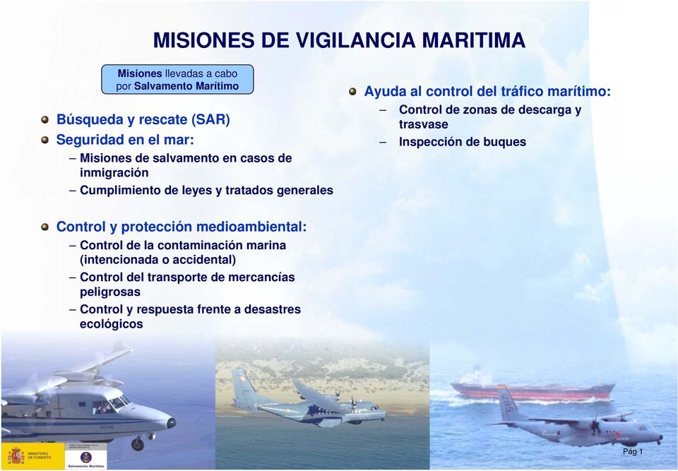 Control de zonas de descarga y trasvase Inspección de buques Control y protección medioambiental: Control de la contaminación