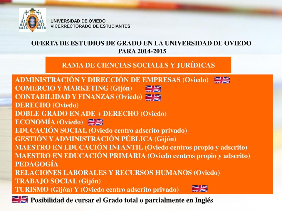 adscrito privado) GESTIÓN Y ADMINISTRACIÓN PÚBLICA (Gijón) MAESTRO EN EDUCACIÓN INFANTIL (Oviedo centros propio y adscrito) MAESTRO EN EDUCACIÓN PRIMARIA (Oviedo centros propio y adscrito)