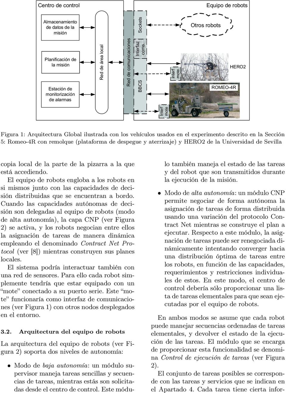 CS Interf mote ROMEO-4R HERO2 Interf mote Figura 1: Arquitectura Global ilustrada con los vehículos usados en el experimento descrito en la Sección 5: Romeo-4R con remolque (plataforma de despegue y