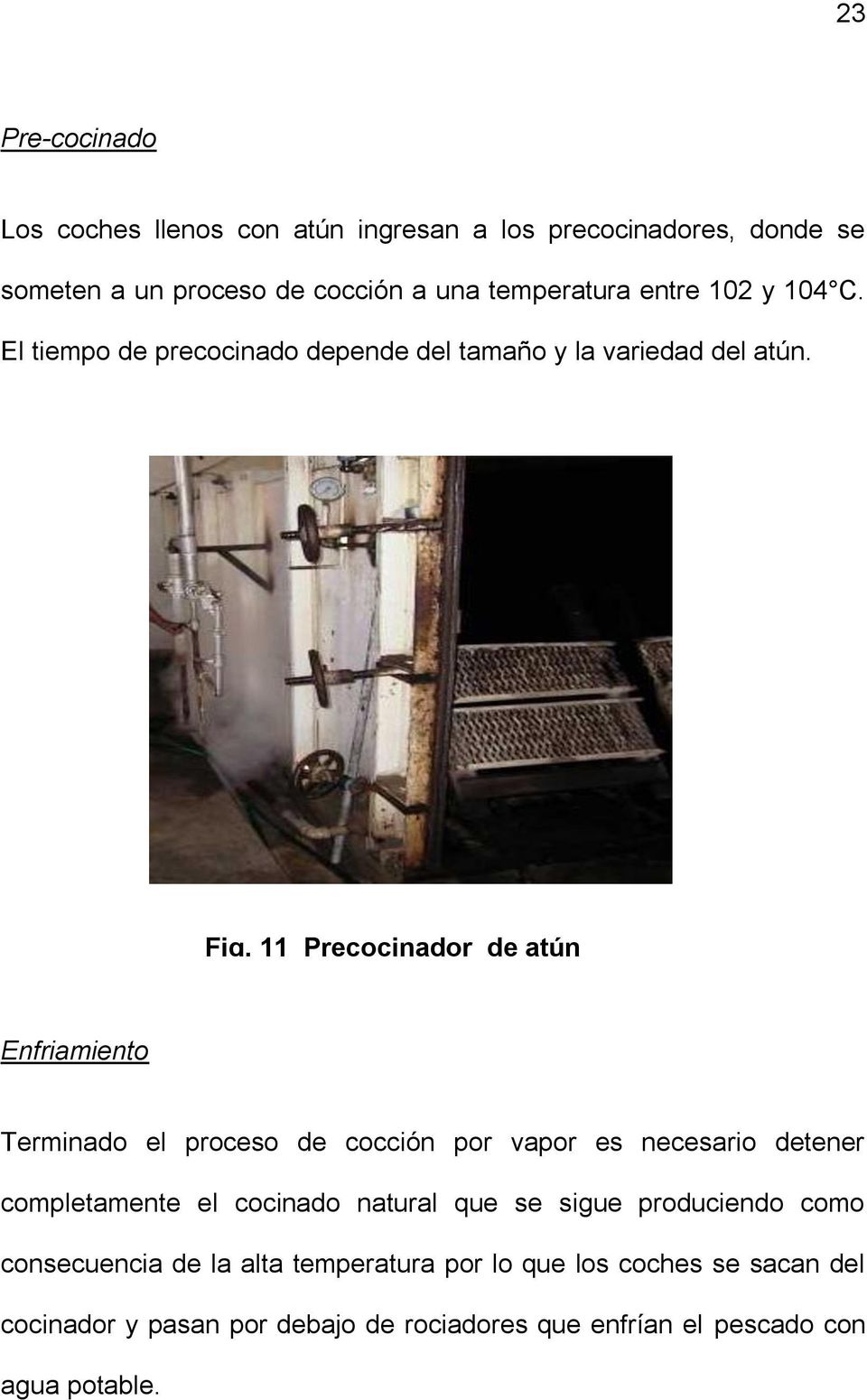 11 Precocinador de atún Enfriamiento Terminado el proceso de cocción por vapor es necesario detener completamente el cocinado natural