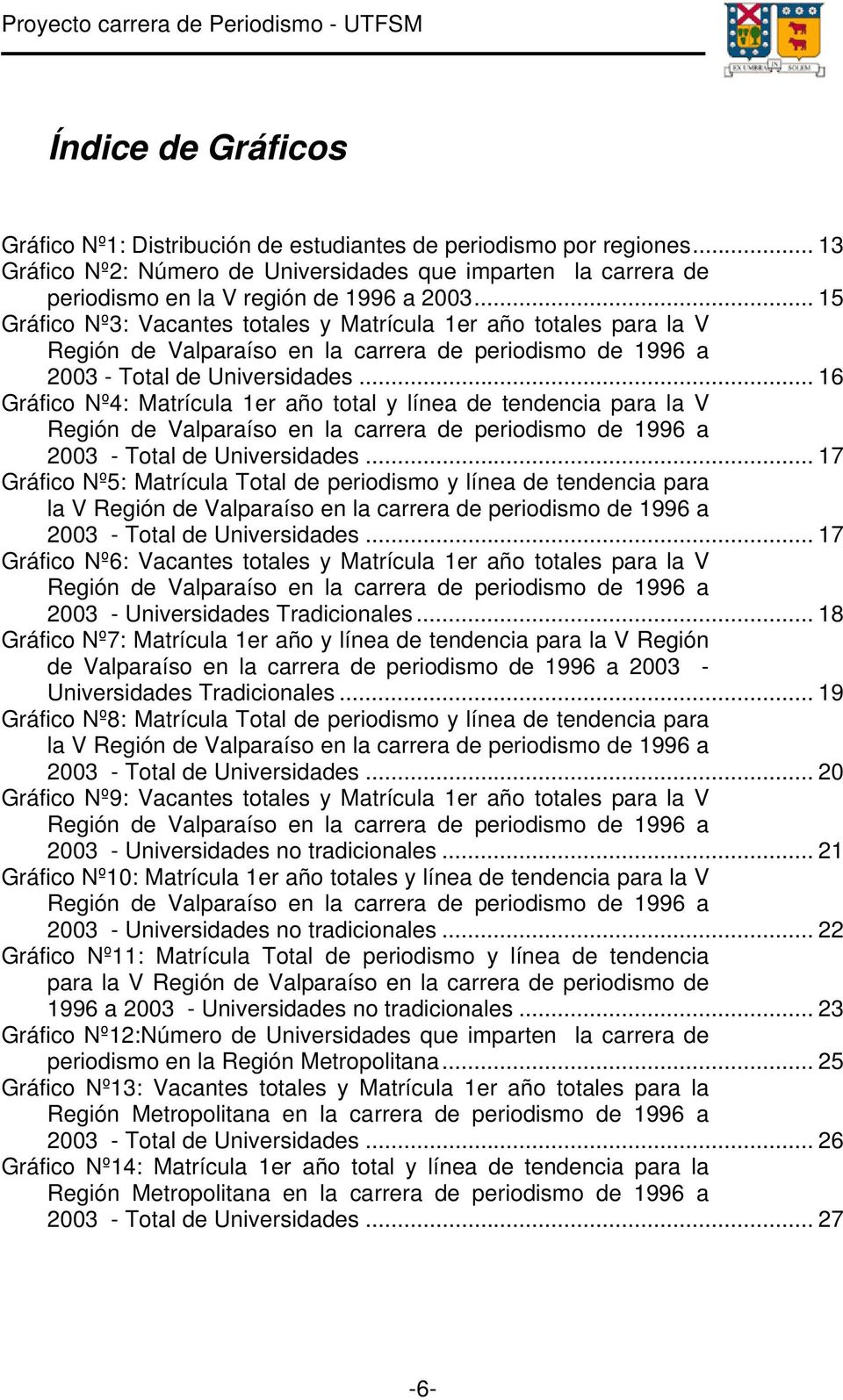 .. 16 Gráfico Nº4: Matrícula 1er año total y línea de tendencia para la V Región de Valparaíso en la carrera de periodismo de 1996 a 2003 - Total de Universidades.