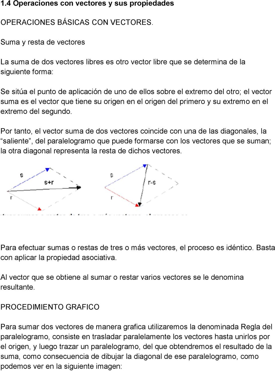 vector suma es el vector que tiene su origen en el origen del primero y su extremo en el extremo del segundo.