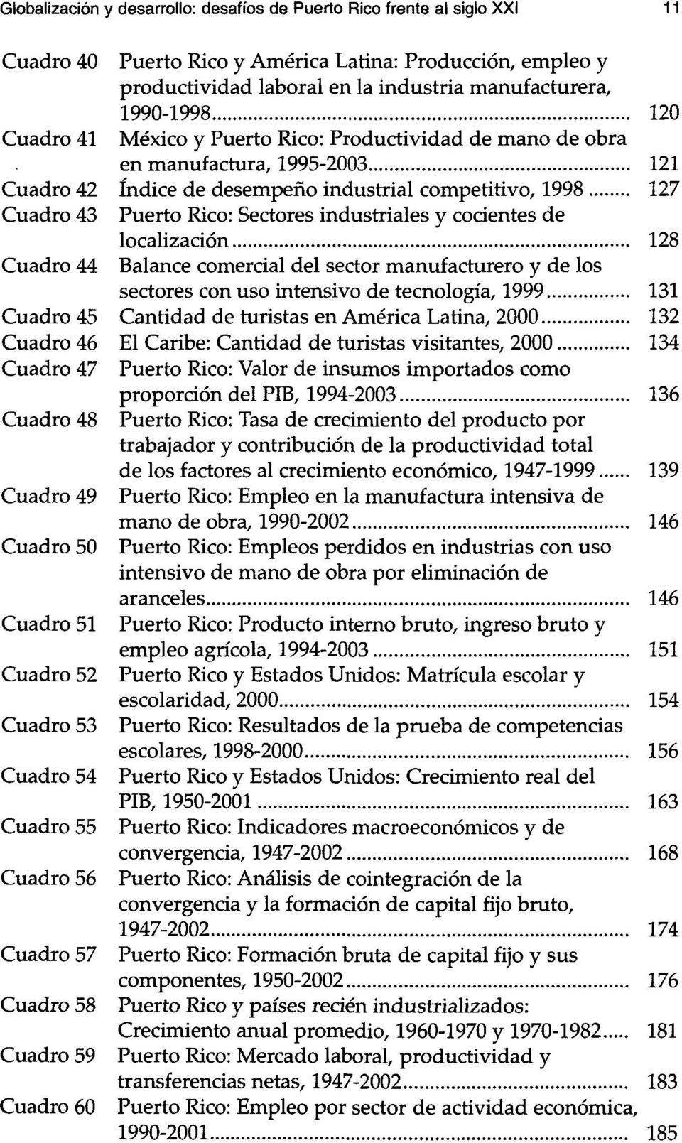 .. 127 Cuadro 43 Puerto Rico: Sectores industriales y cocientes de localización... 128 Cuadro 44 Balance comercial del sector manufacturero y de los sectores con uso intensivo de tecnología, 1999.