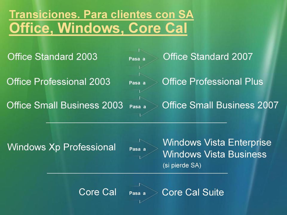 Standard 2007 Office Professional 2003 Pasa a Office Professional Plus Office Small