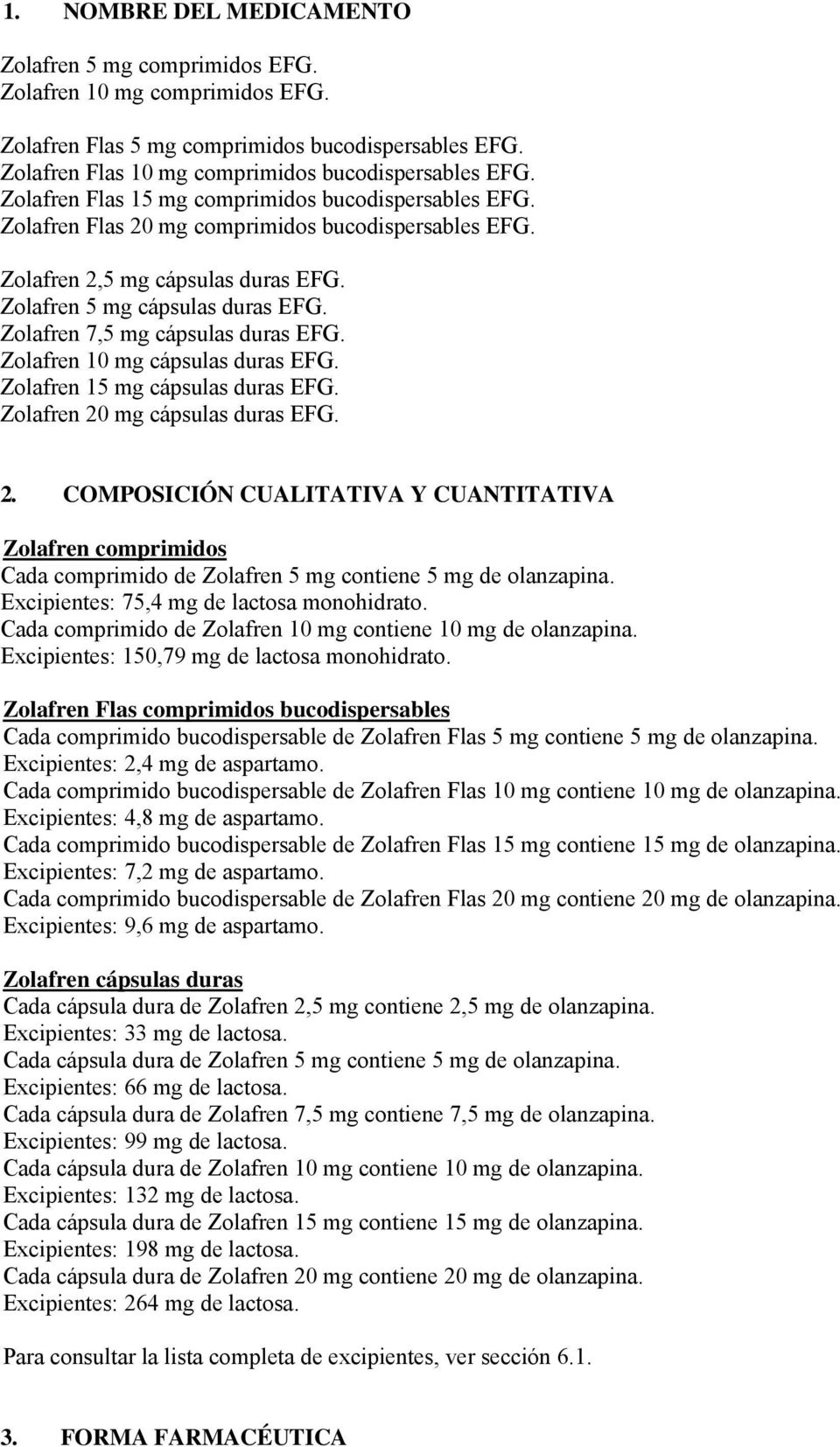 Zolafren 7,5 mg cápsulas duras EFG. Zolafren 10 mg cápsulas duras EFG. Zolafren 15 mg cápsulas duras EFG. Zolafren 20