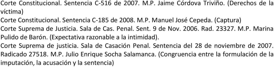 23327. M.P. Marina Pulido de Barón. (Expectativa razonable a la intimidad). Corte Suprema de justicia. Sala de Casación Penal.