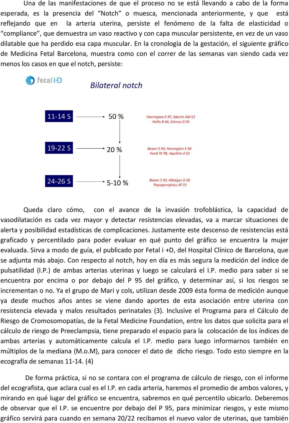En la cronología de la gestación, el siguiente gráfico de Medicina Fetal Barcelona, muestra como con el correr de las semanas van siendo cada vez menos los casos en que el notch, persiste: Queda
