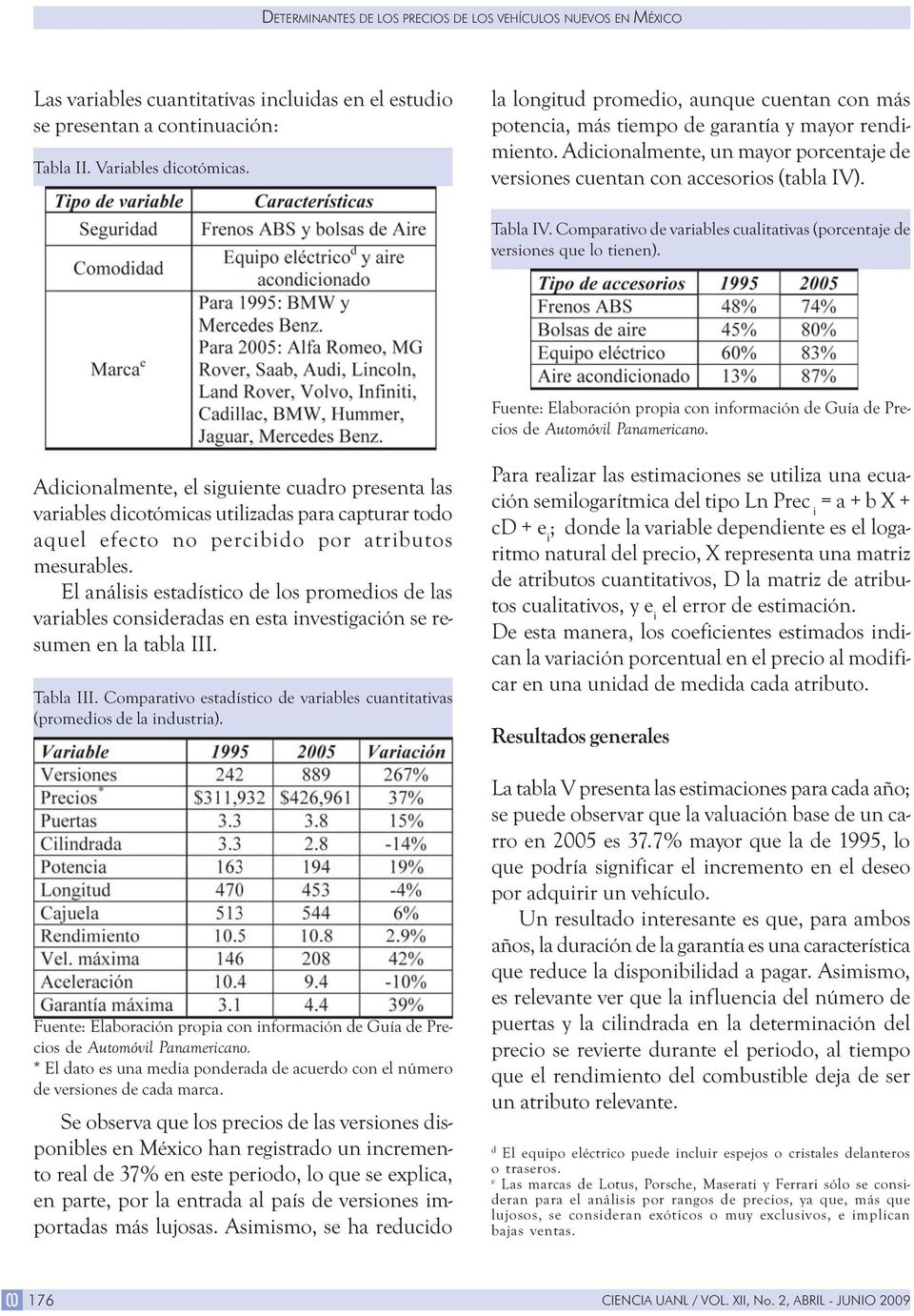 Comparativo de variables cualitativas (porcentaje de versiones que lo tienen). Fuente: Elaboración propia con información de Guía de Precios de Automóvil Panamericano.