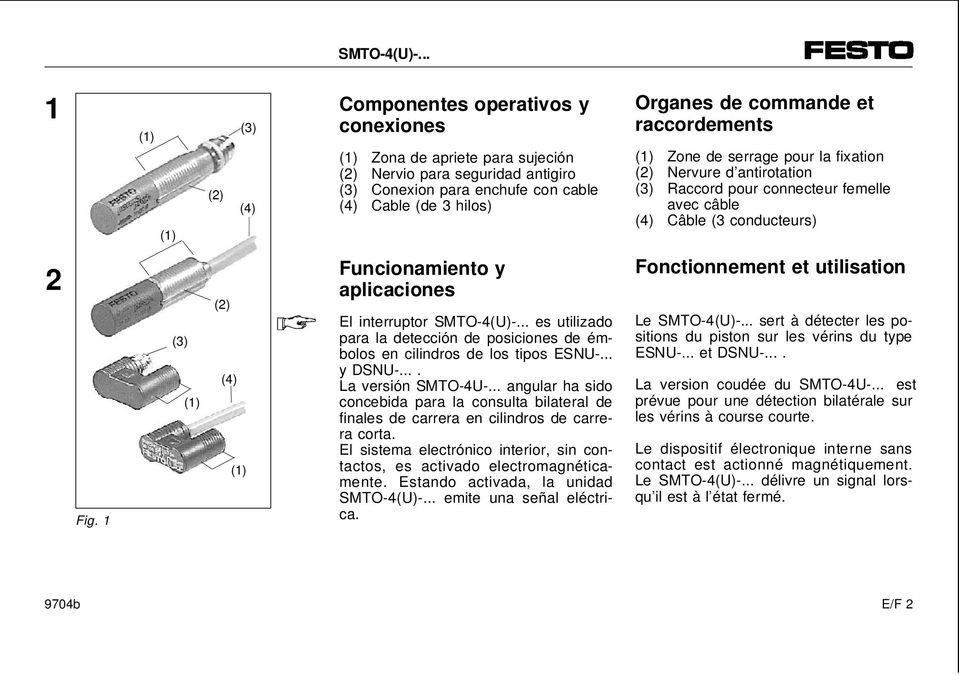 interruptor es utilizado para la detección de posiciones de émbolos en cilindros de los tipos ESNU-... y DSNU-.... La versión SMTO-4U-.
