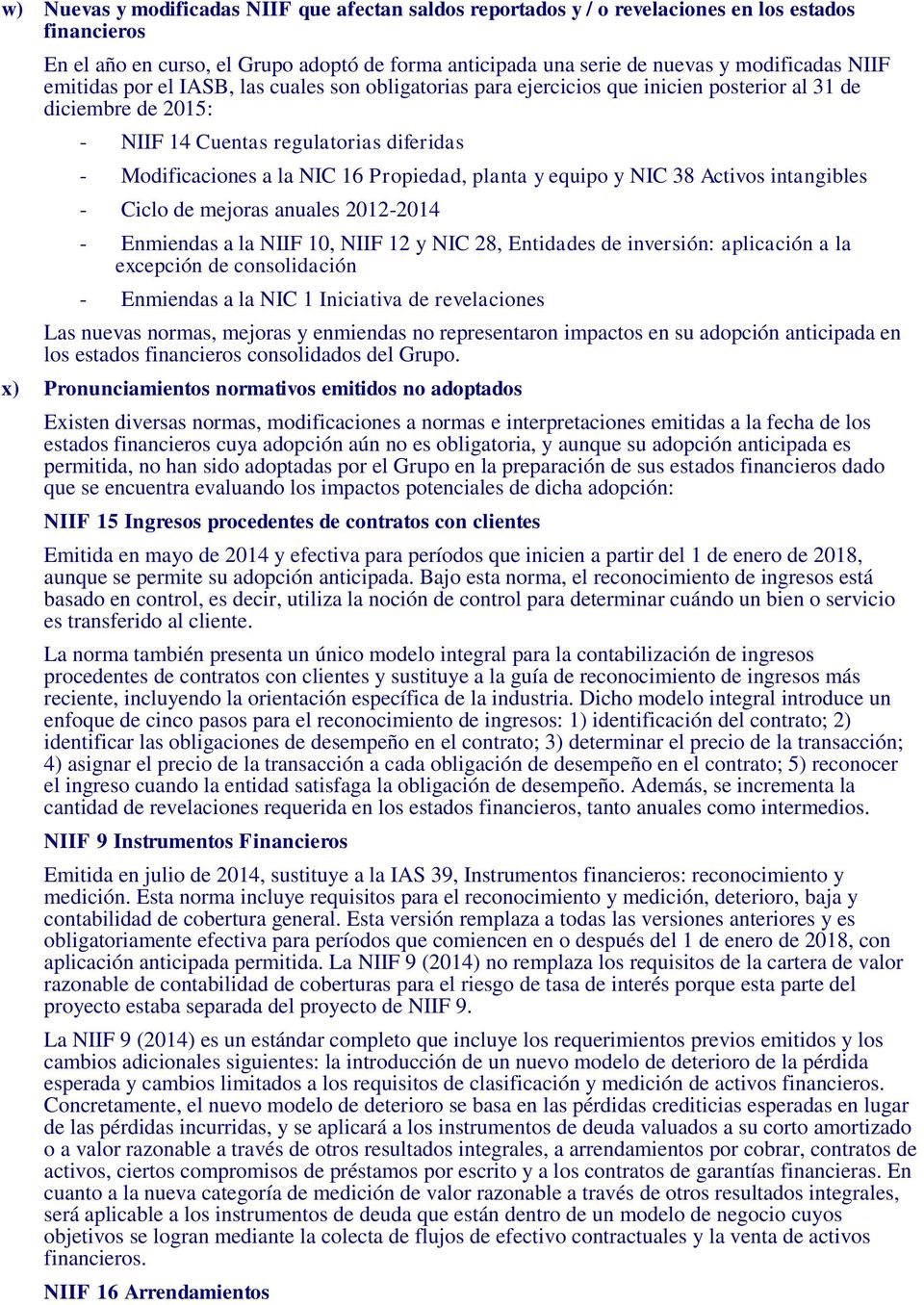 planta y equipo y NIC 38 Activos intangibles - Ciclo de mejoras anuales 2012-2014 - Enmiendas a la NIIF 10, NIIF 12 y NIC 28, Entidades de inversión: aplicación a la excepción de consolidación -
