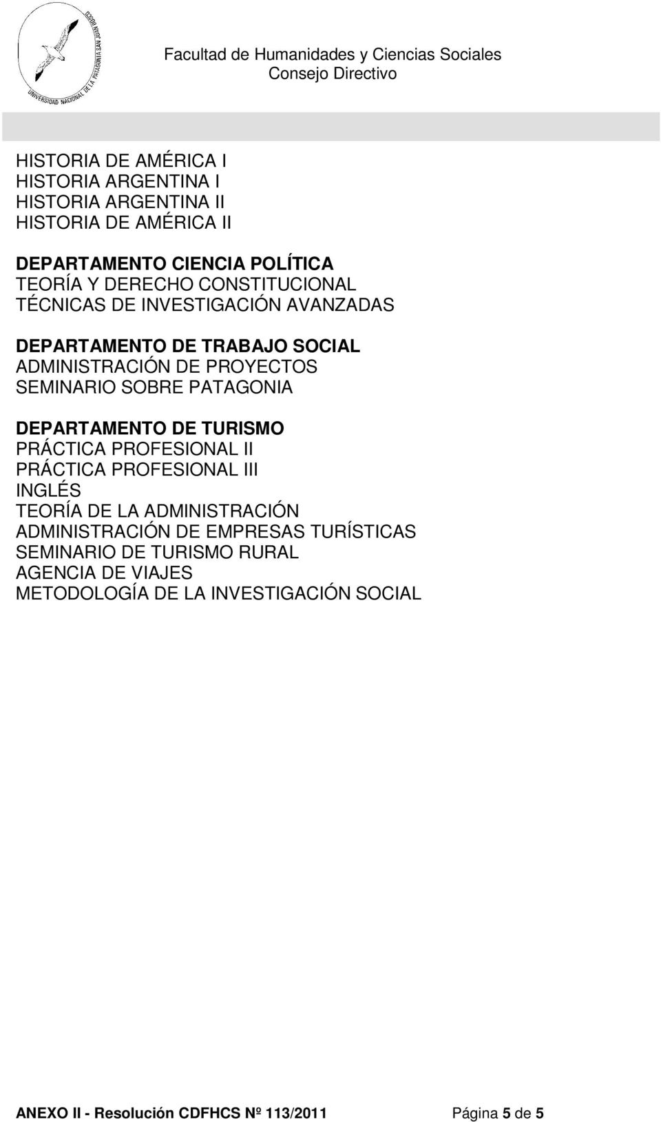 DEPARTAMENTO DE TURISMO PRÁCTICA PROFESIONAL II PRÁCTICA PROFESIONAL III INGLÉS TEORÍA DE LA ADMINISTRACIÓN ADMINISTRACIÓN DE EMPRESAS