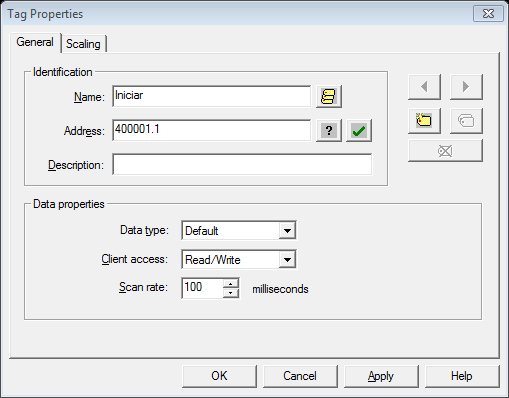 Mediante esta ventana es posible configurar cada una de las variables o etiquetas( Tags ).