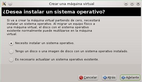 Paso 2 Defina la opción para instalar el SO Las opciones que aparecen son: Necesito instalar un sistema operativo = Cuando se instalará desde DVD, red, etc.