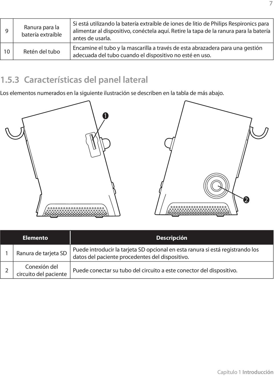 3 Características del panel lateral Los elementos numerados en la siguiente ilustración se describen en la tabla de más abajo.