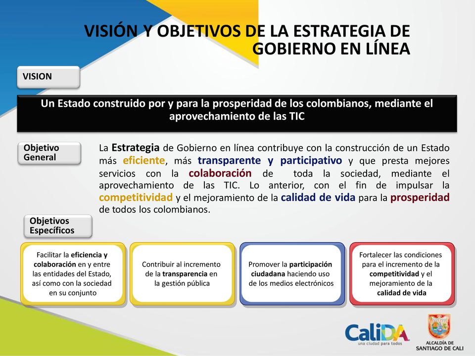 la sociedad, mediante el aprovechamiento de las TIC. Lo anterior, con el fin de impulsar la competitividad y el mejoramiento de la calidad de vida para la prosperidad de todos los colombianos.