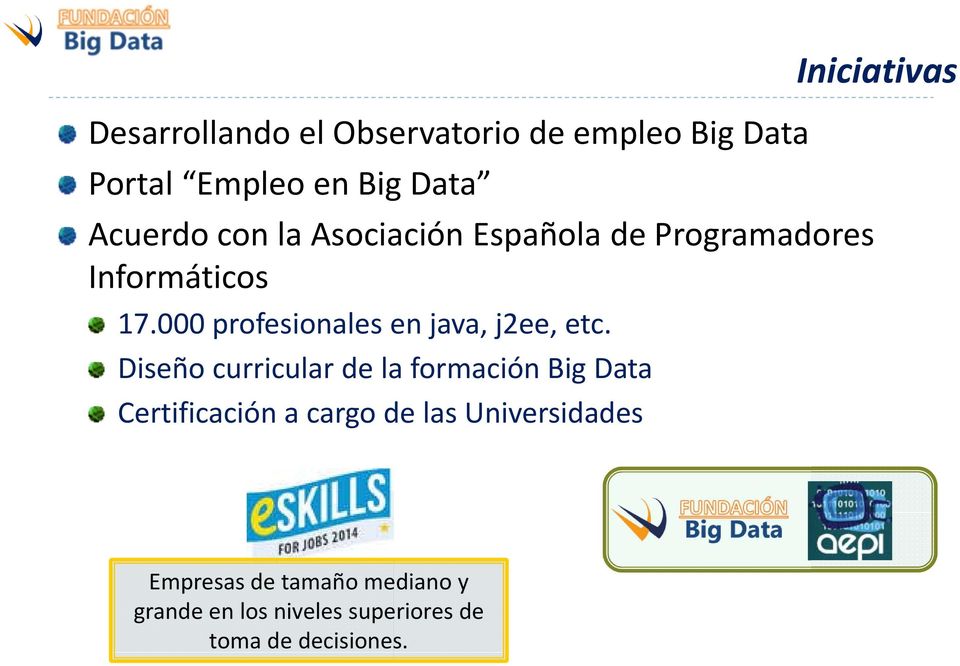 Diseño curricular de la formación Big Data Certificación a cargo de las Universidades