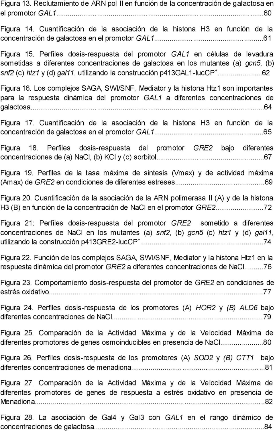 Perfiles dosis-respuesta del promotor GAL1 en células de levadura sometidas a diferentes concentraciones de galactosa en los mutantes (a) gcn5, (b) snf2 (c) htz1 y (d) gal11, utilizando la