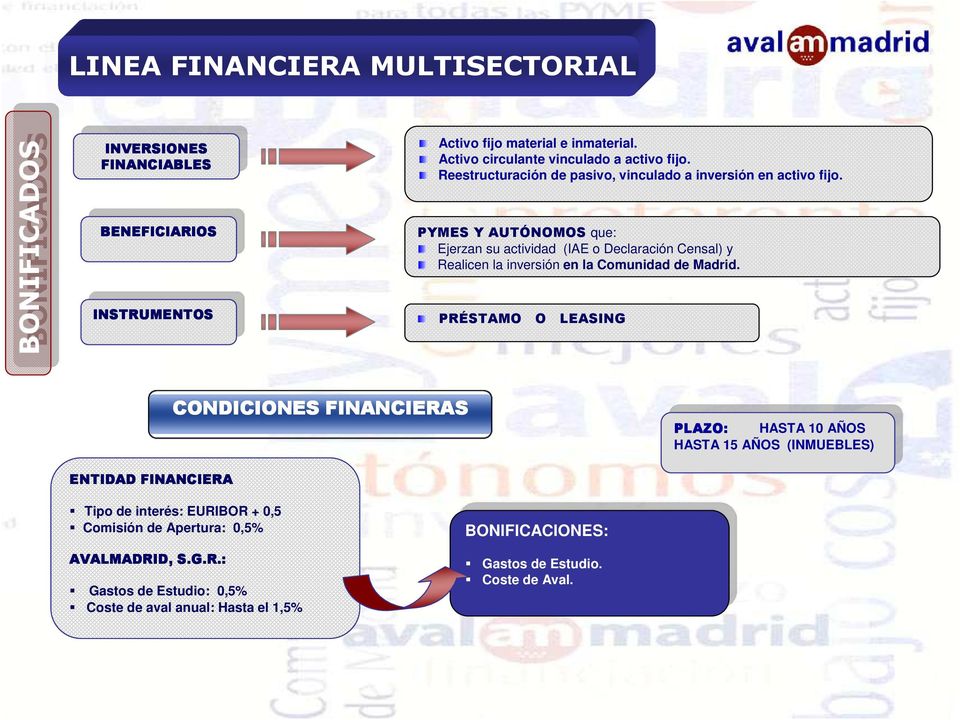 PYMES Y AUTÓNOMOS que: Ejerzan su actividad (IAE o Declaración Censal) y Realicen la inversión en la Comunidad de Madrid.