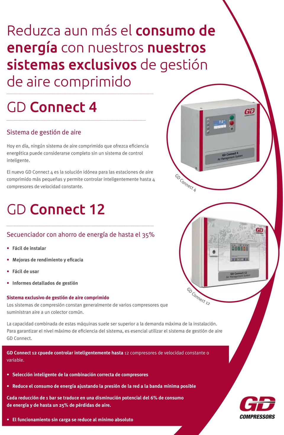 El nuevo GD Connect 4 es la solución idónea para las estaciones de aire comprimido más pequeñas y permite controlar inteligentemente hasta 4 compresores de velocidad constante.