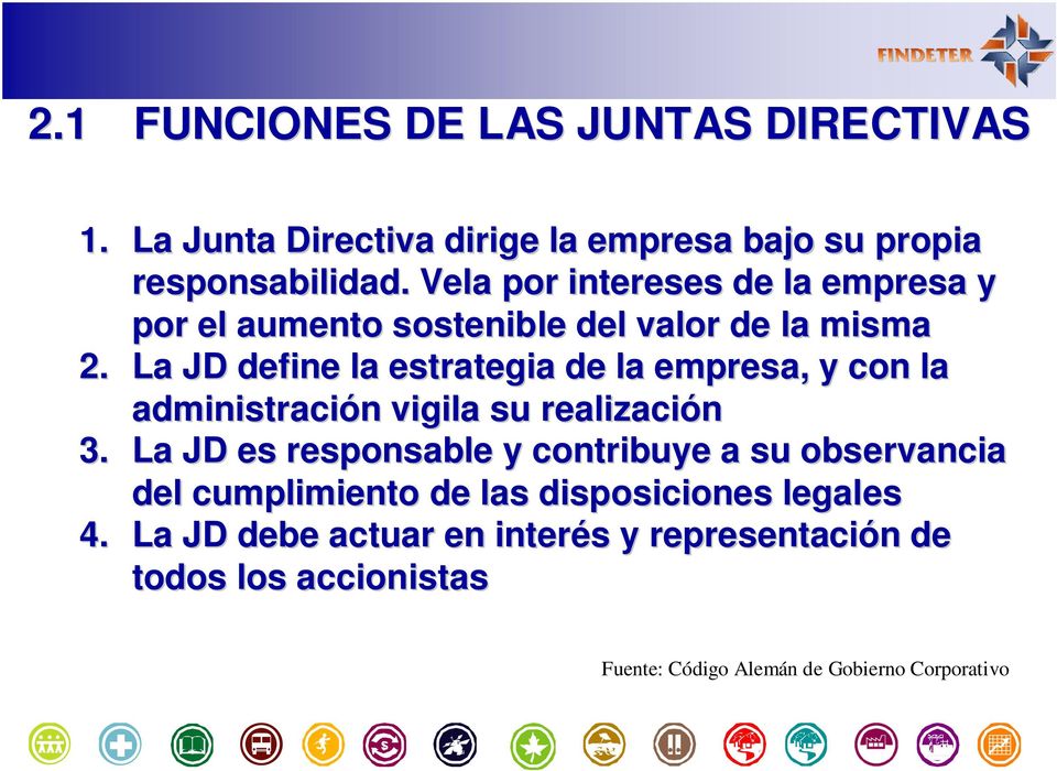 La JD define la estrategia de la empresa, y con la administración n vigila su realización 3.