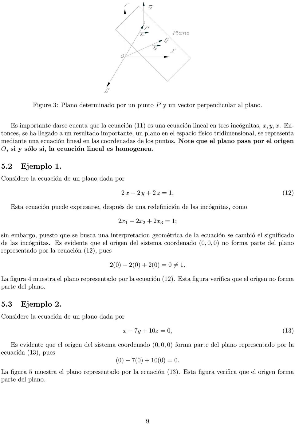 Note que el plano pasa por el origen O, si y sólo si, la ecuación lineal es homogenea. 5.2 Ejemplo 1.