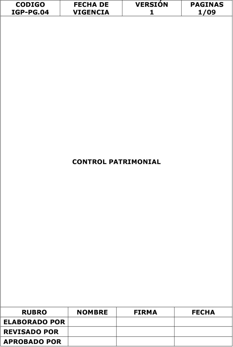 PAGINAS 1/09 CONTROL PATRIMONIAL