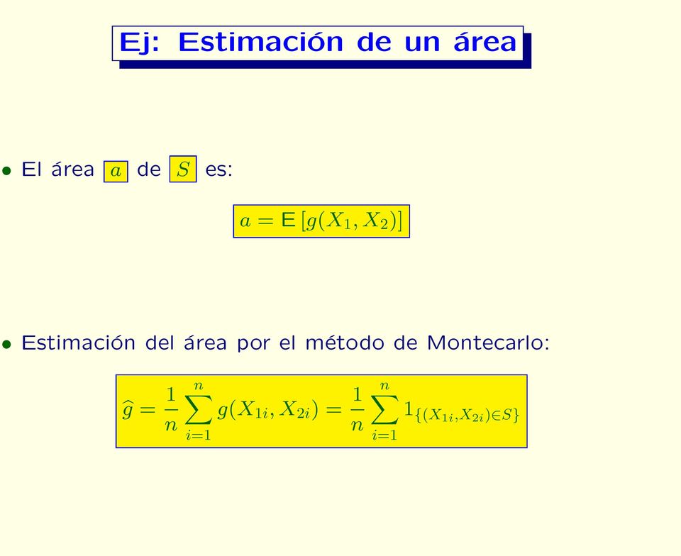 área por el método de Montecarlo: ĝ = 1 n