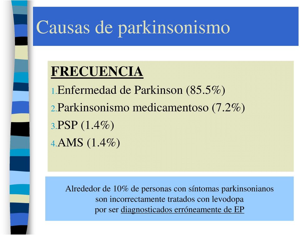 4%) Alrededor de 10% de personas con síntomas parkinsonianos son