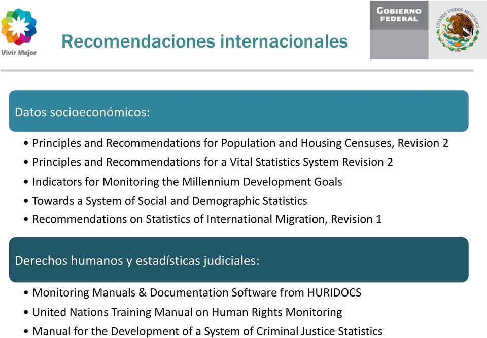 Demographic Statistics Recommendations on Statistics of International Migration, Revision 1 Derechos humanos y estadísticas judiciales: Monitoring Manuals