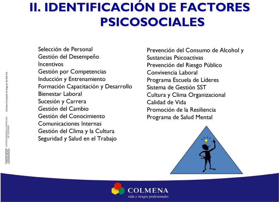 Clima y la Cultura Seguridad y Salud en el Trabajo Prevención del Consumo de Alcohol y Sustancias Psicoactivas Prevención del Riesgo Público Convivencia