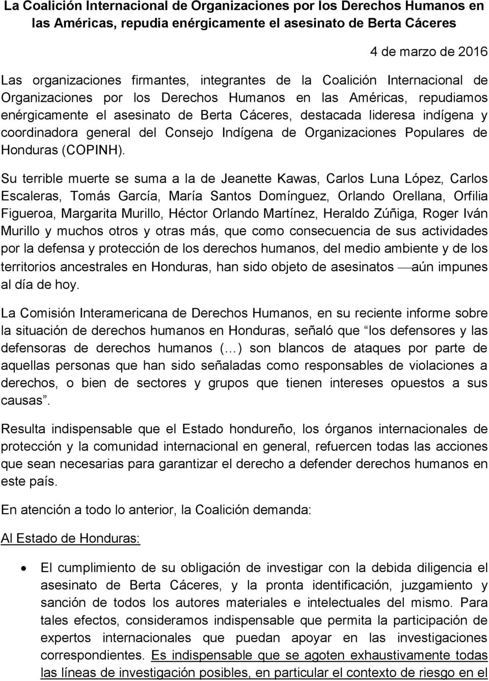 del Consejo Indígena de Organizaciones Populares de Honduras (COPINH).