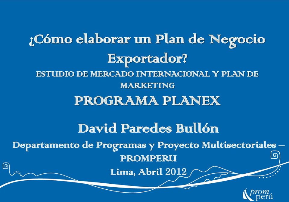 PROGRAMA PLANEX David Paredes Bullón Departamento de