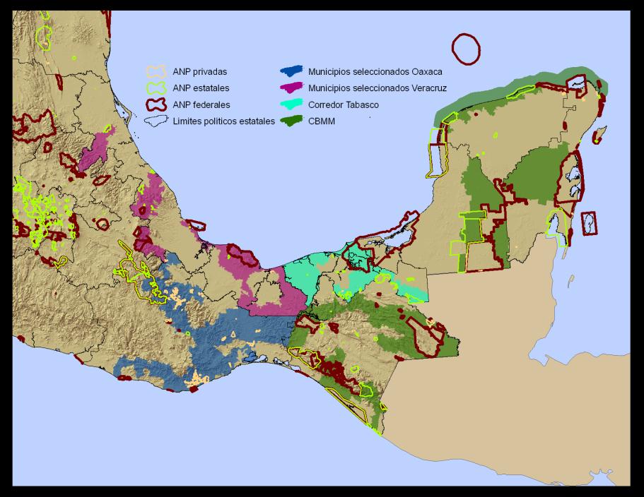 Corredores Biológicos en México Periodo 2000 2009 Campeche Chiapas Quintana