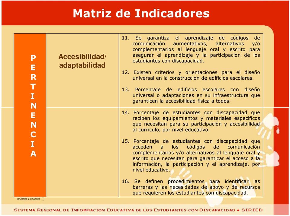 discapacidad. 12. xisten criterios y orientaciones para el diseño universal en la construcción de edificios escolares. 13.