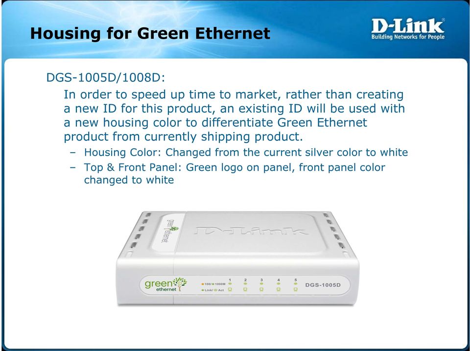differentiate Green Ethernet product from currently shipping product.