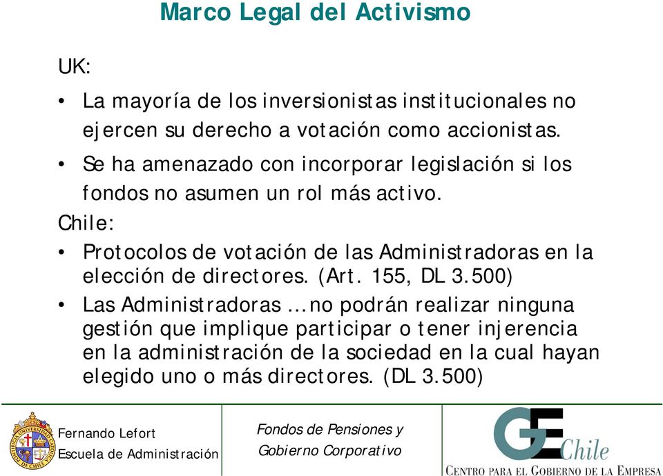 Chile: Protocolos de votación de las Administradoras en la elección de directores. (Art. 155, DL 3.